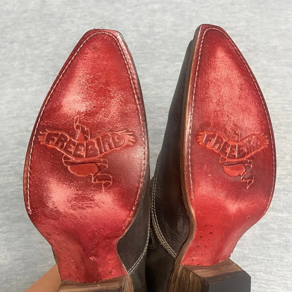 Freebird Wyoming Women's 9 Western Ankle Boots Brown Leather Cowgirl Western - Picture 16 of 16